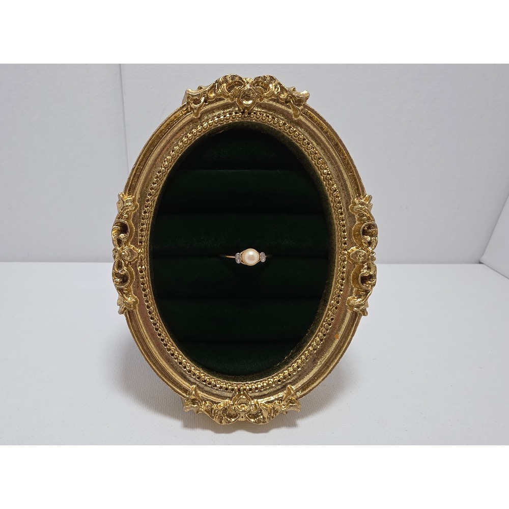 Vintage 14kt Gold Electroplate Faux Pearl and Rhinestone Accent Ring Size 7.75